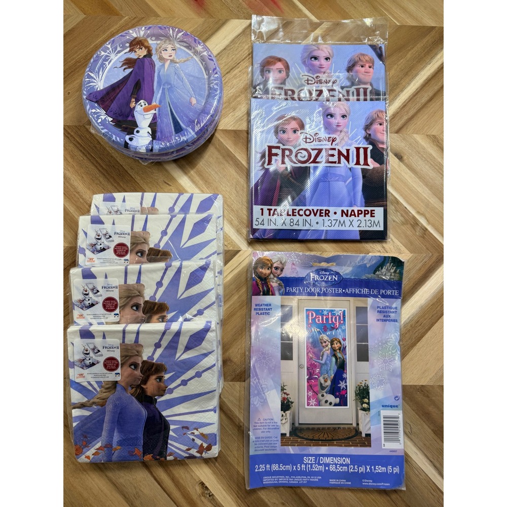 Disney Frozen 2 Party Supplies Plates Napkins Tablecover Door‎ Poster NEW 99 Pcs